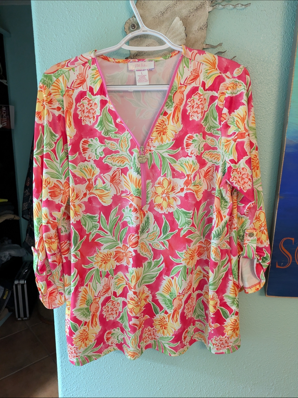 Stelker Parker Bright Floral V-Neck Tunic - Pink, Yellow & Green